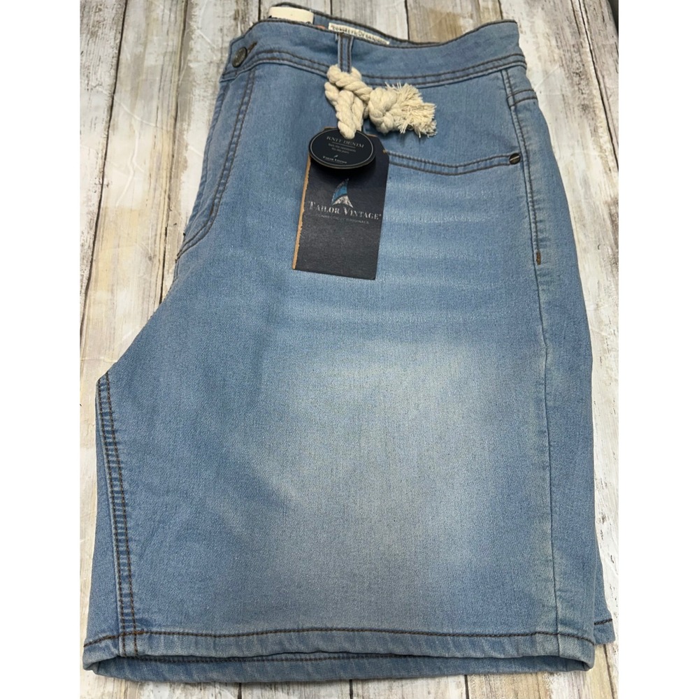 Tailor Vintage Men 38 Greenwich‎ Knit Denim Shorts Light Wash Slim Fit 7" Inseam